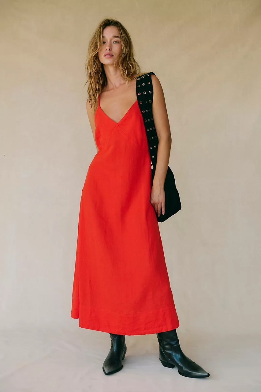 Orange/Red Linen Maxi Dress