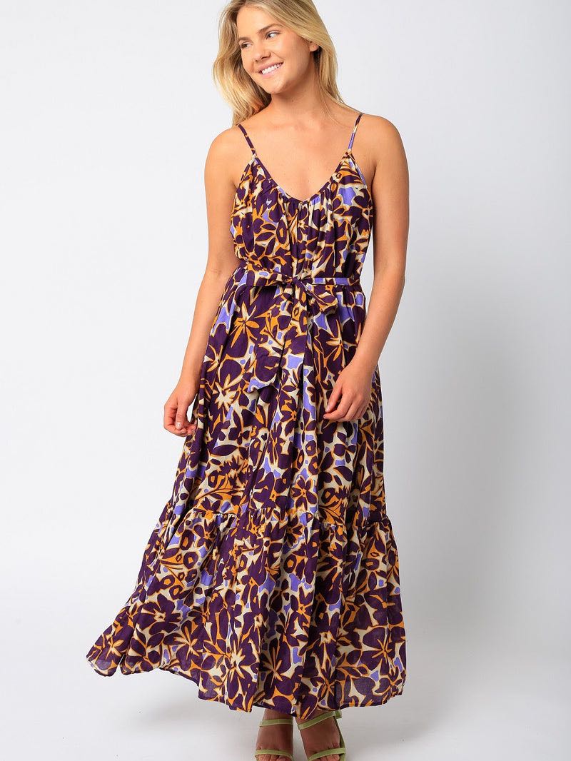 Printed maxi dress with removable belt