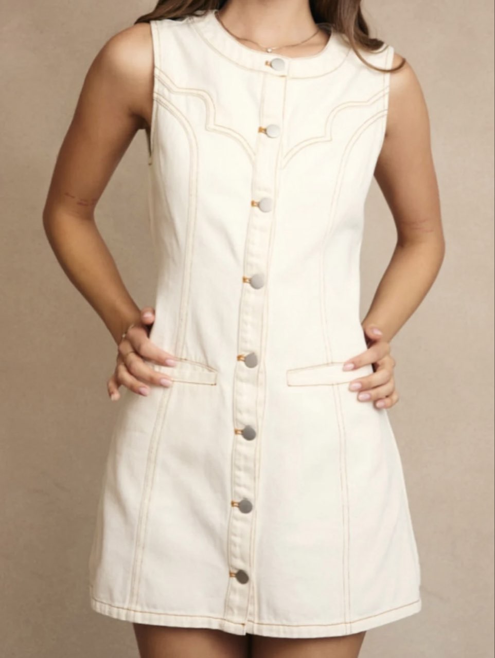 Button-Front Denim Mini Dress