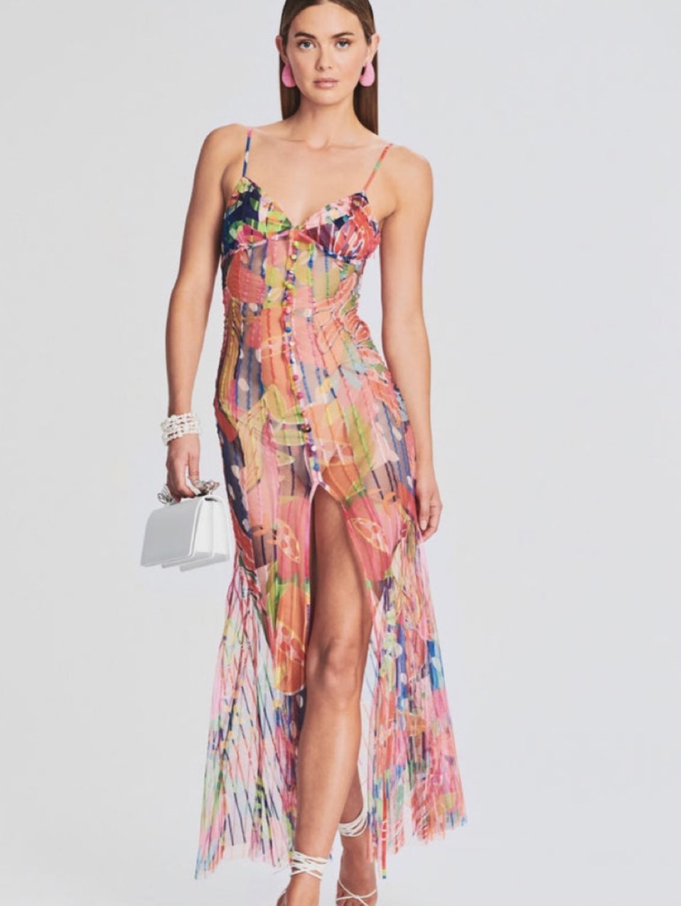 Multicolor Printed Mesh Maxi Dress