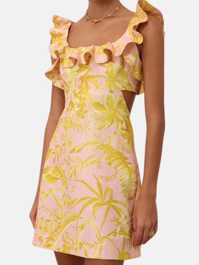 Zimmerman Floral Ruffled Linen Minidress