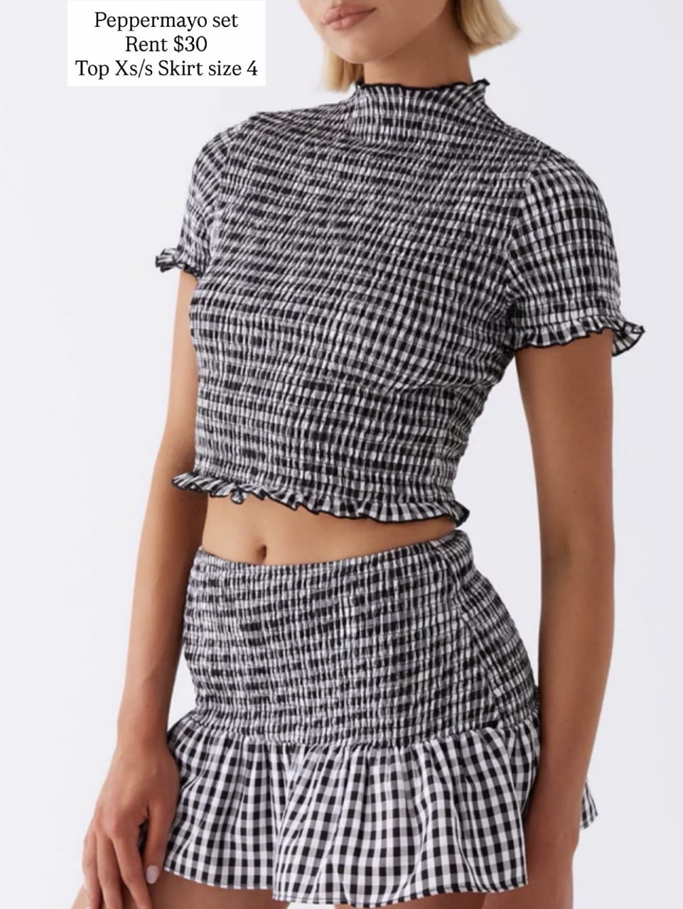 Black and White Gingham Smocked Crop Top and Mini Skirt Set