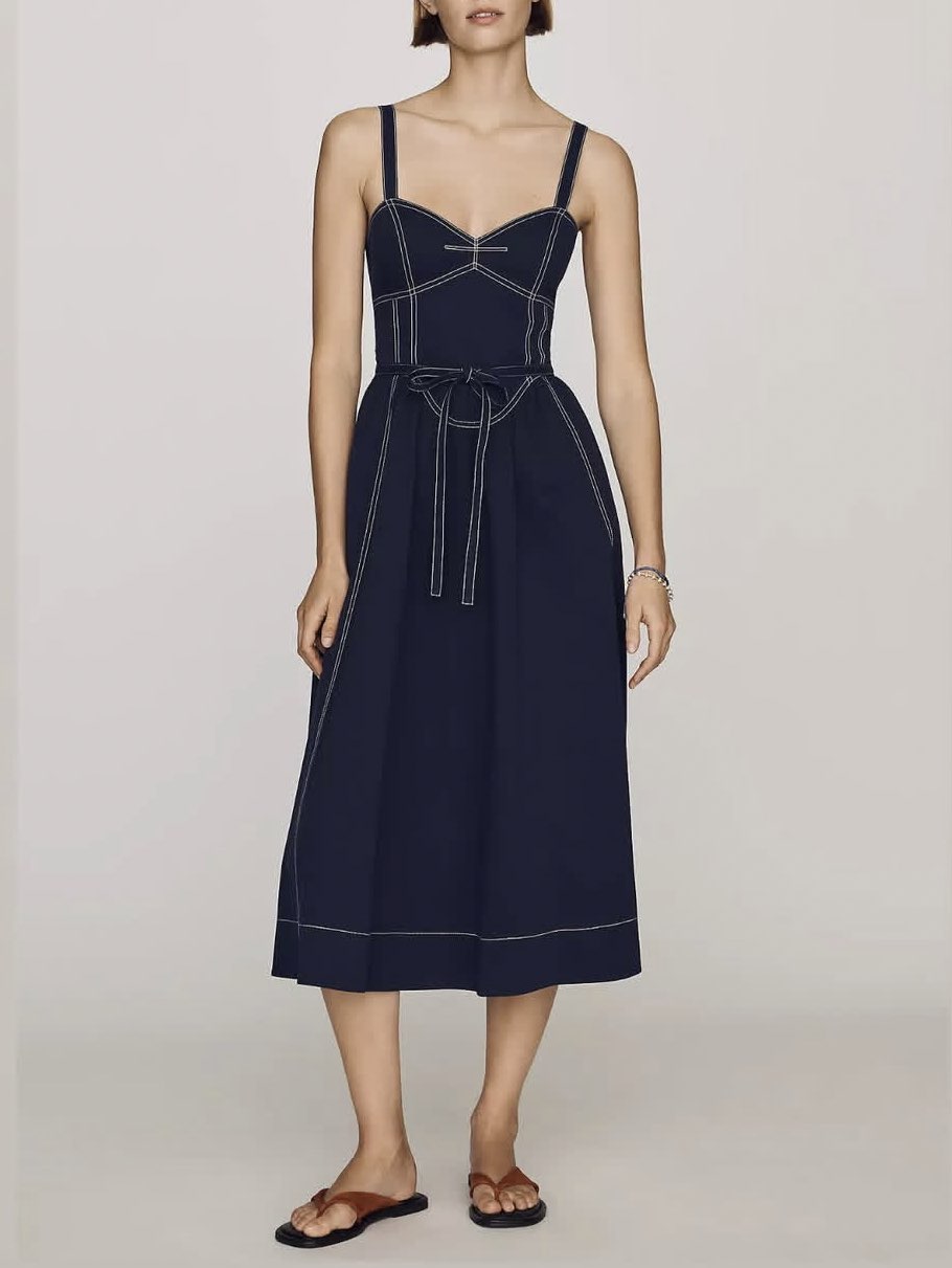 Anthropologie Mare Mare Cotton Seamed Midi Dress Navy Blue size XS