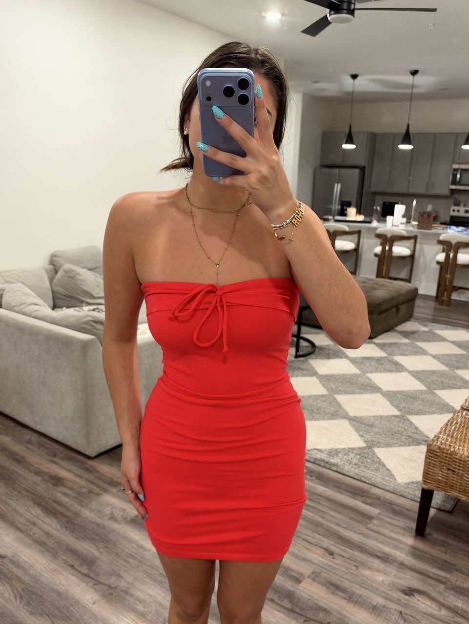 Red mini dress