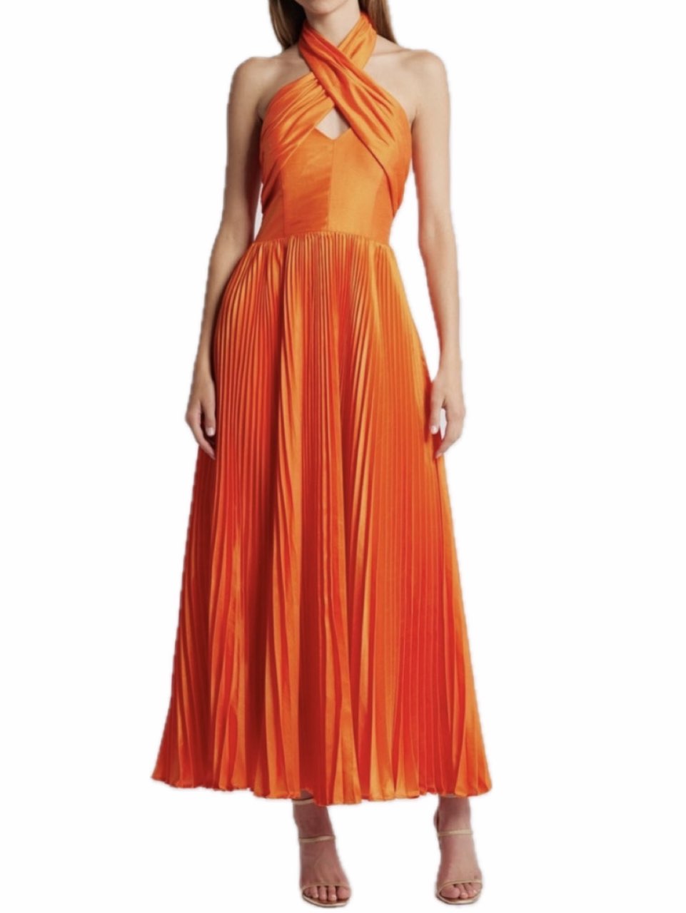 Pleated Crossover Halter Gown