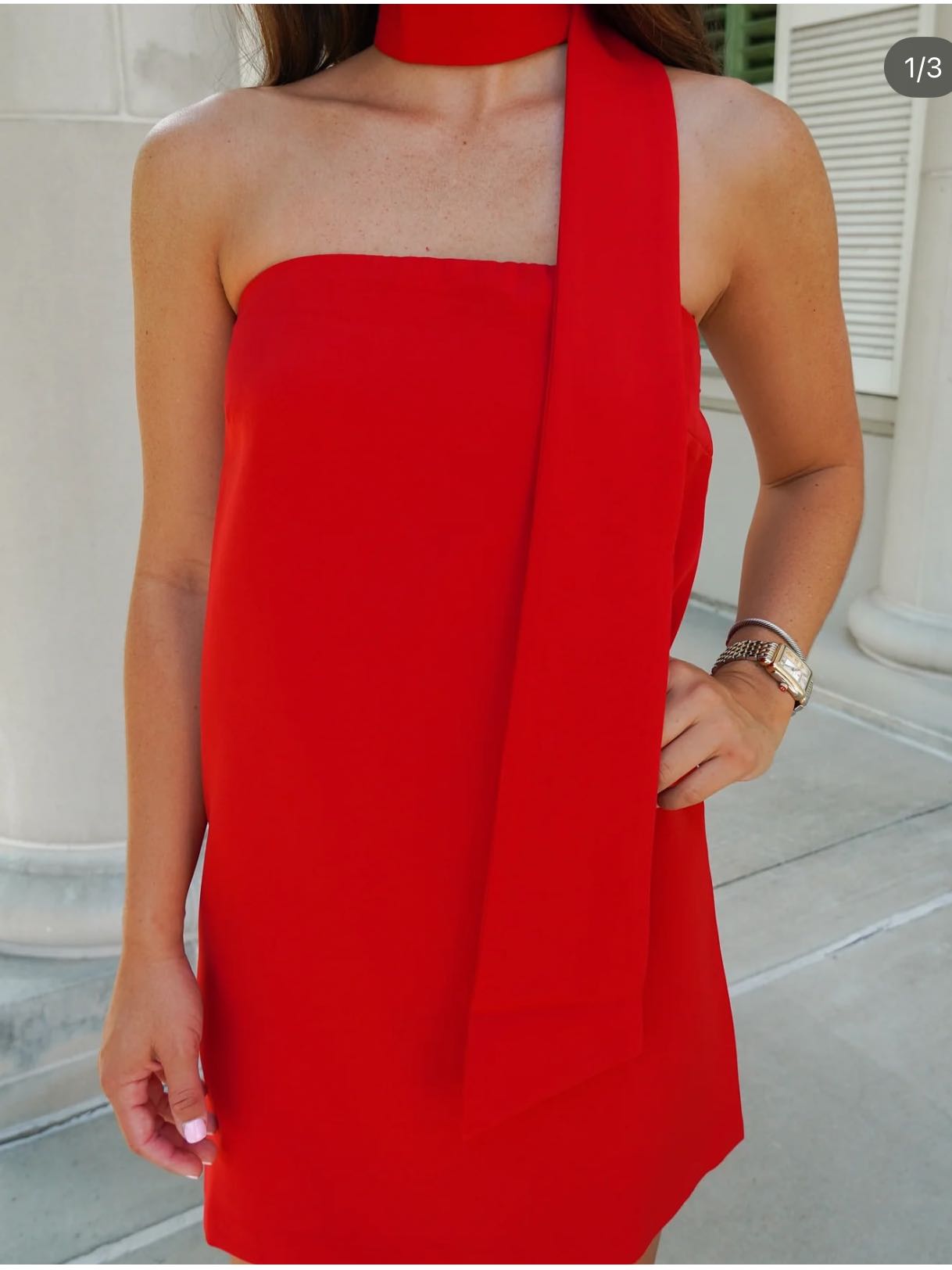 Red Shift Strapless Dress + Neck Tie
