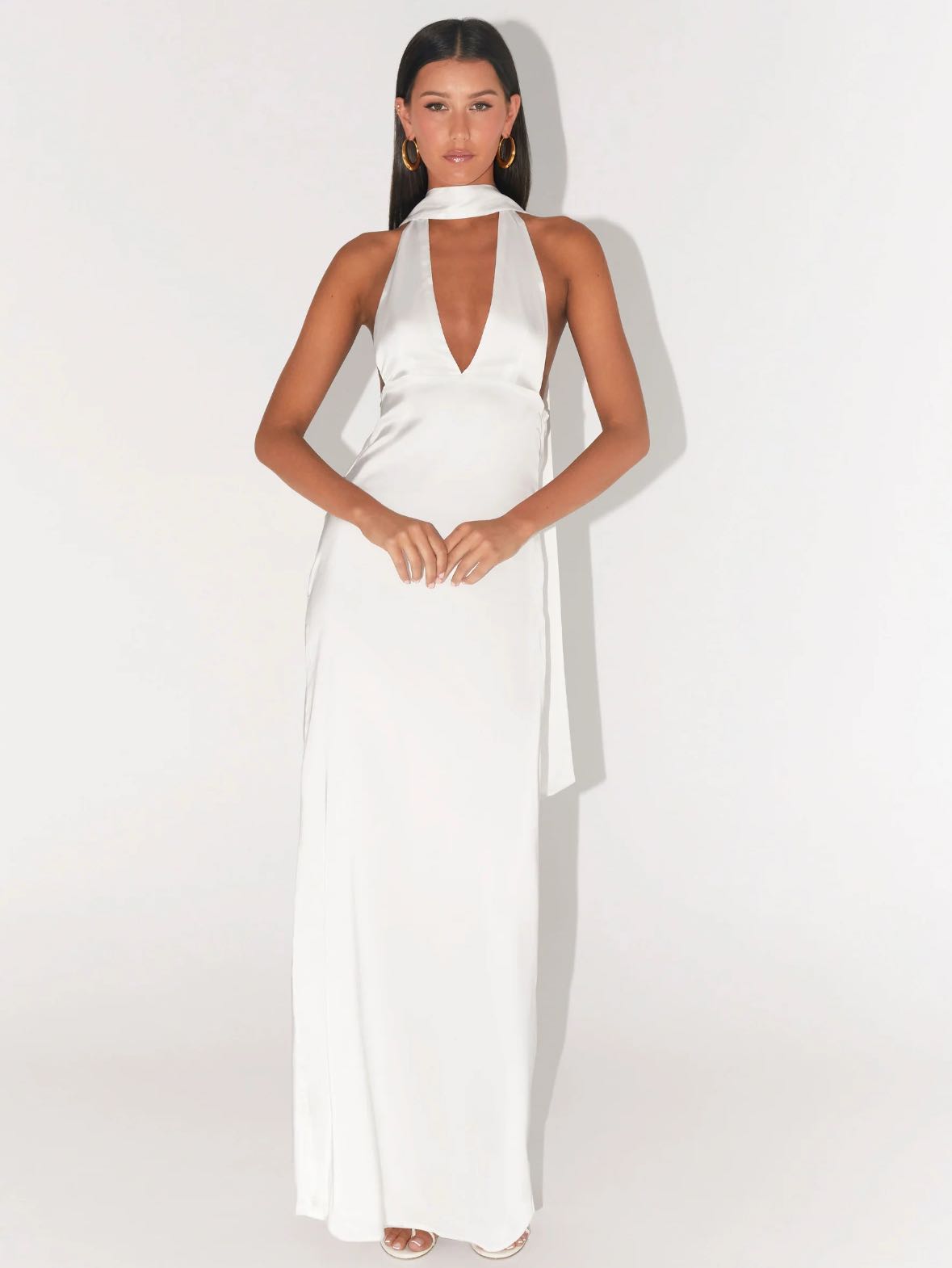 Alicia White Satin Halter Formal Dress