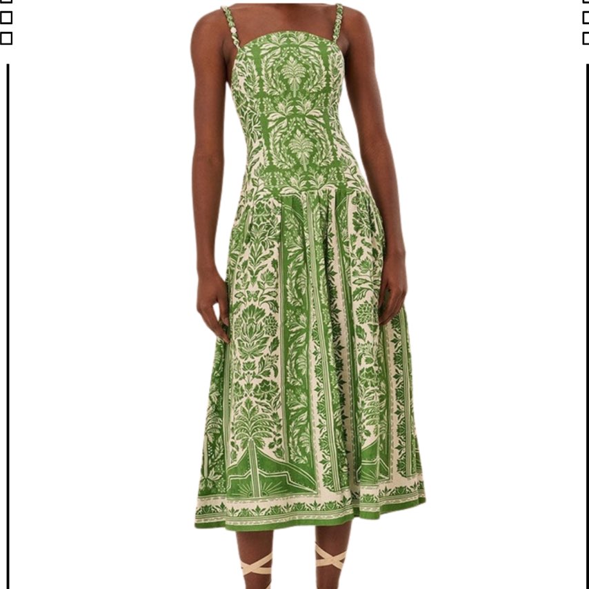 Farm Rio Green Delicate Tapestry Linen Midi Dress