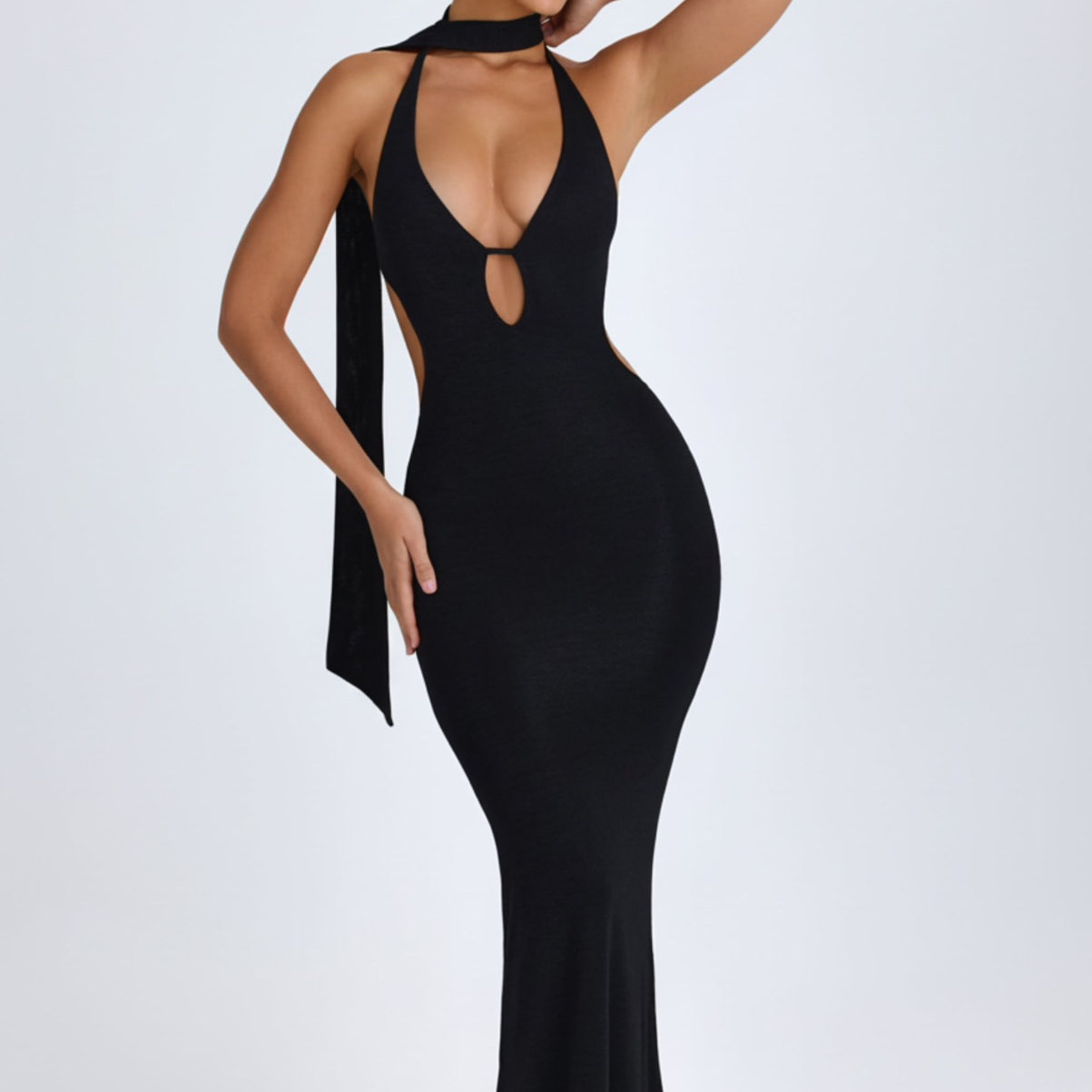 Oh Polly Black Cutout Halter Maxi Dress