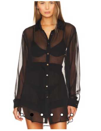 Black Sheer Button-Up Cover-Up Shirt