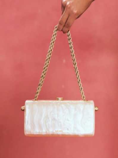 Cult Gaia Marbled Acrylic Clutch with Gold Chain