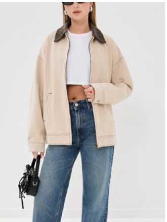 Beige Utility Jacket with Contrast Collar