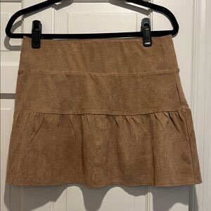Tan Faux Suede Tiered Mini Skirt