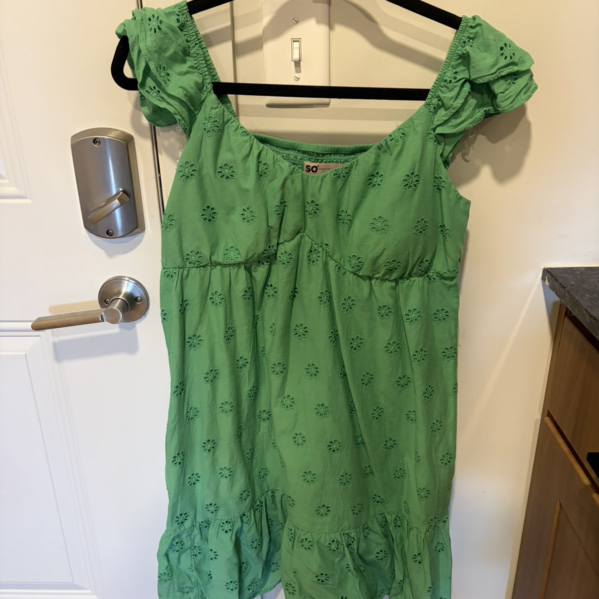 SO Green Eyelet Ruffle Mini Dress
