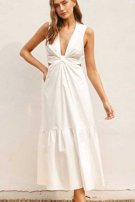 White Cutout Twist-Front Maxi Dress