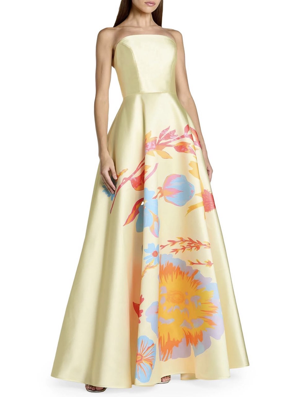 Mac Duggal Women’s Floral Mikado A-Line Strapless Gown- Butter Multi