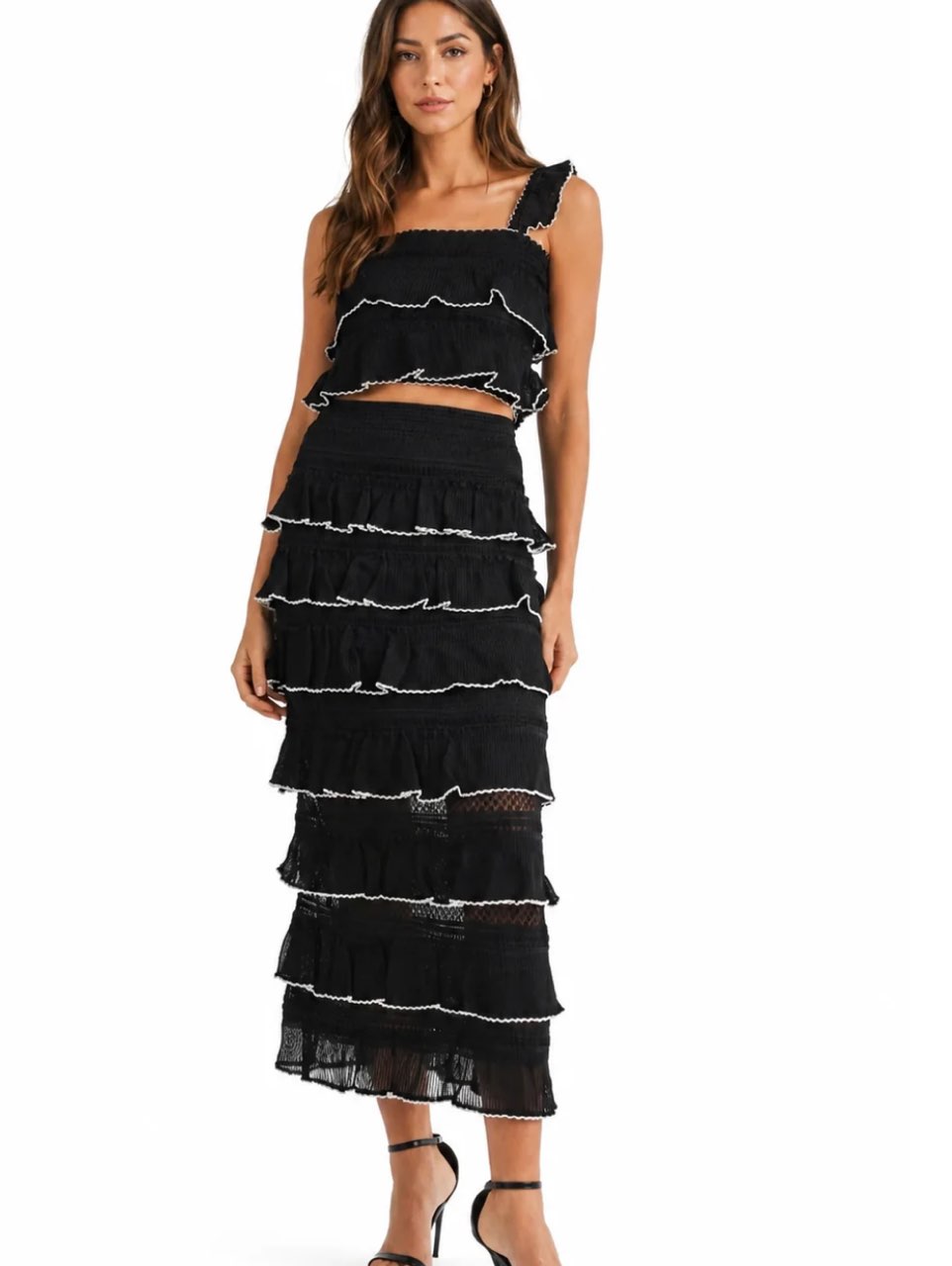 Black Two Piece Ruffle Set
