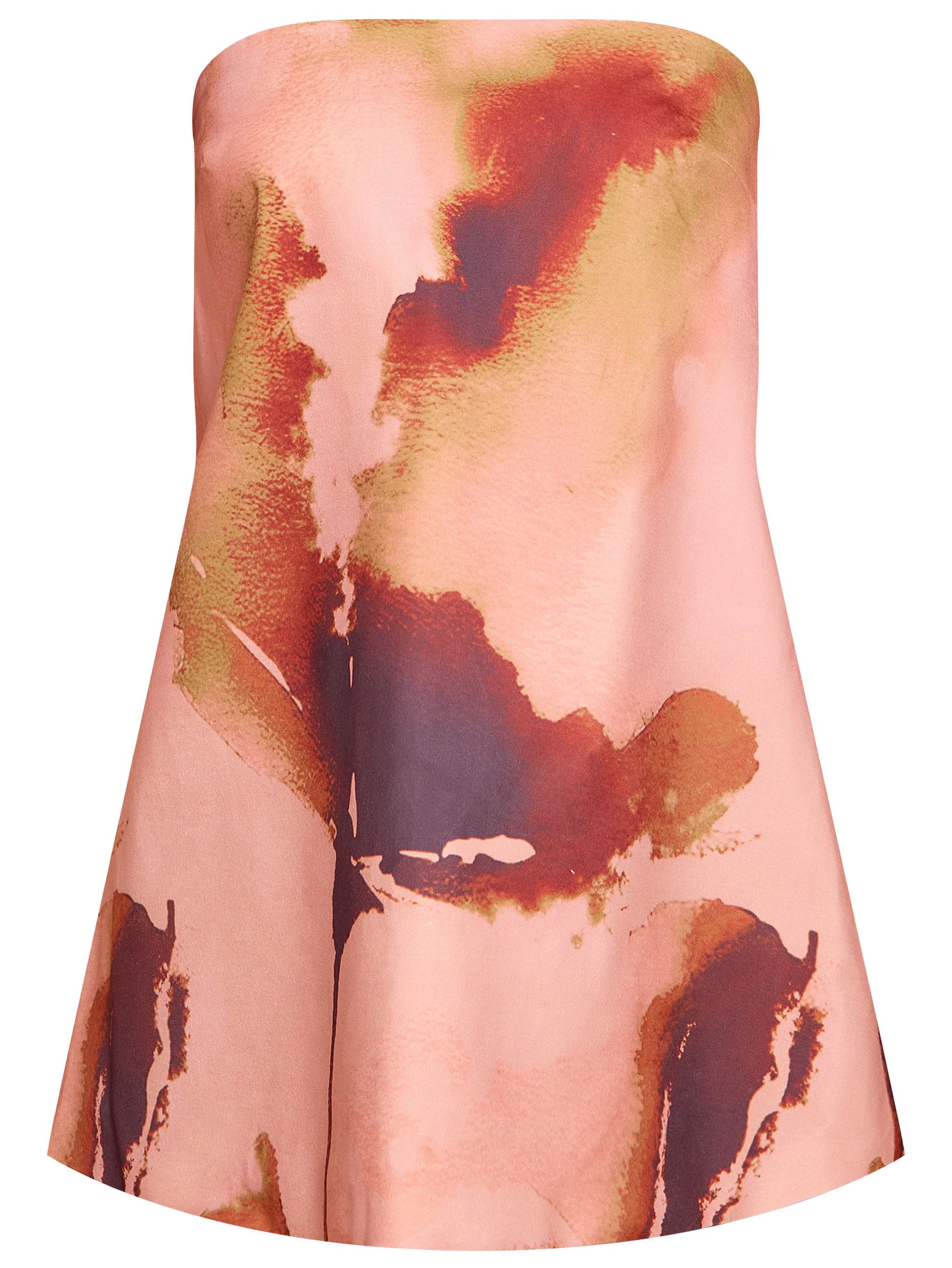 BROWN FLORAL PRINTED BANDEAU A-LINE DRESS