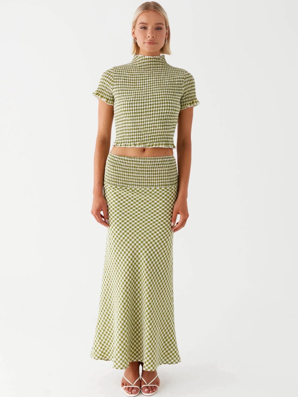 Peppermayo Leilani Maxi Skirt - Khaki Gingham