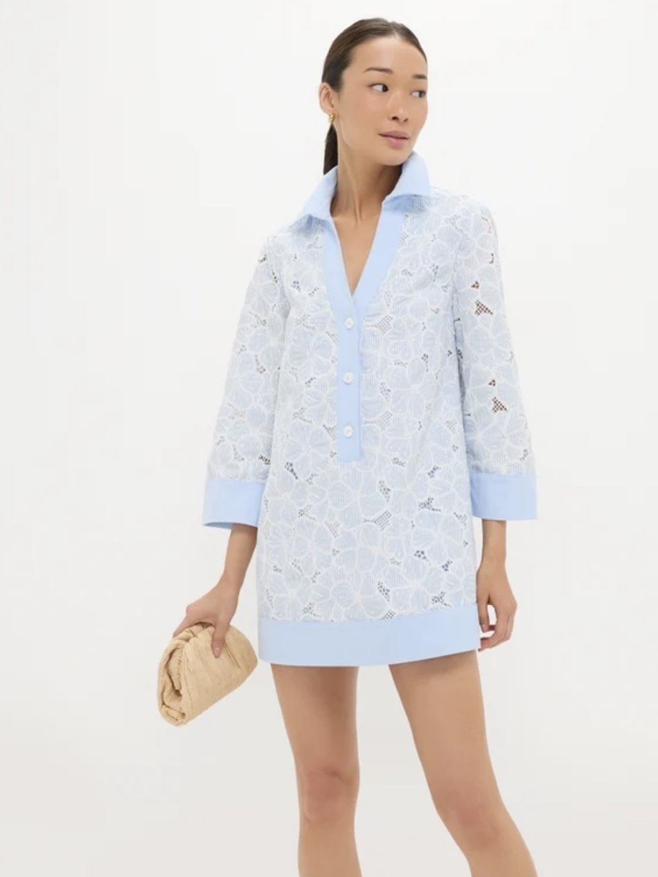 Blue Floral Lace Collier Dress