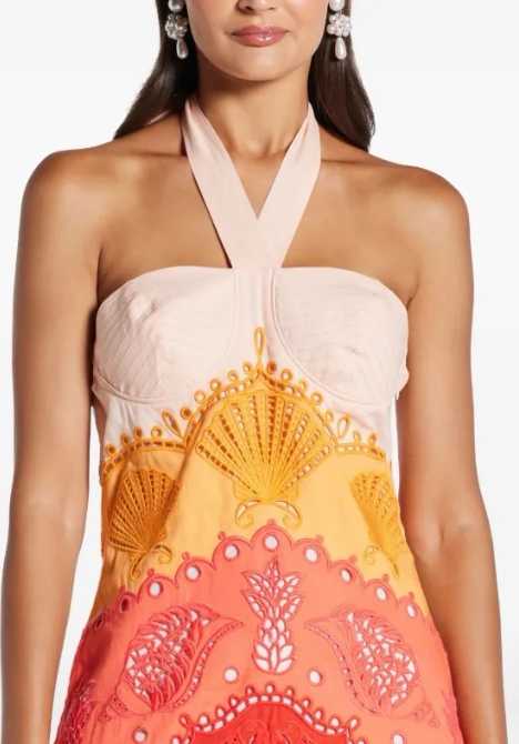 Ombre Halter Neck Broderie Anglaise Midi Dress