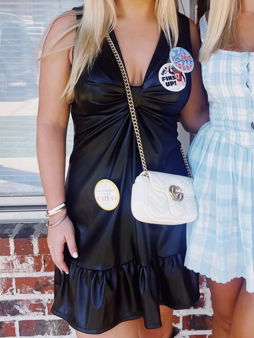 Black Faux Leather Ruched Mini Dress