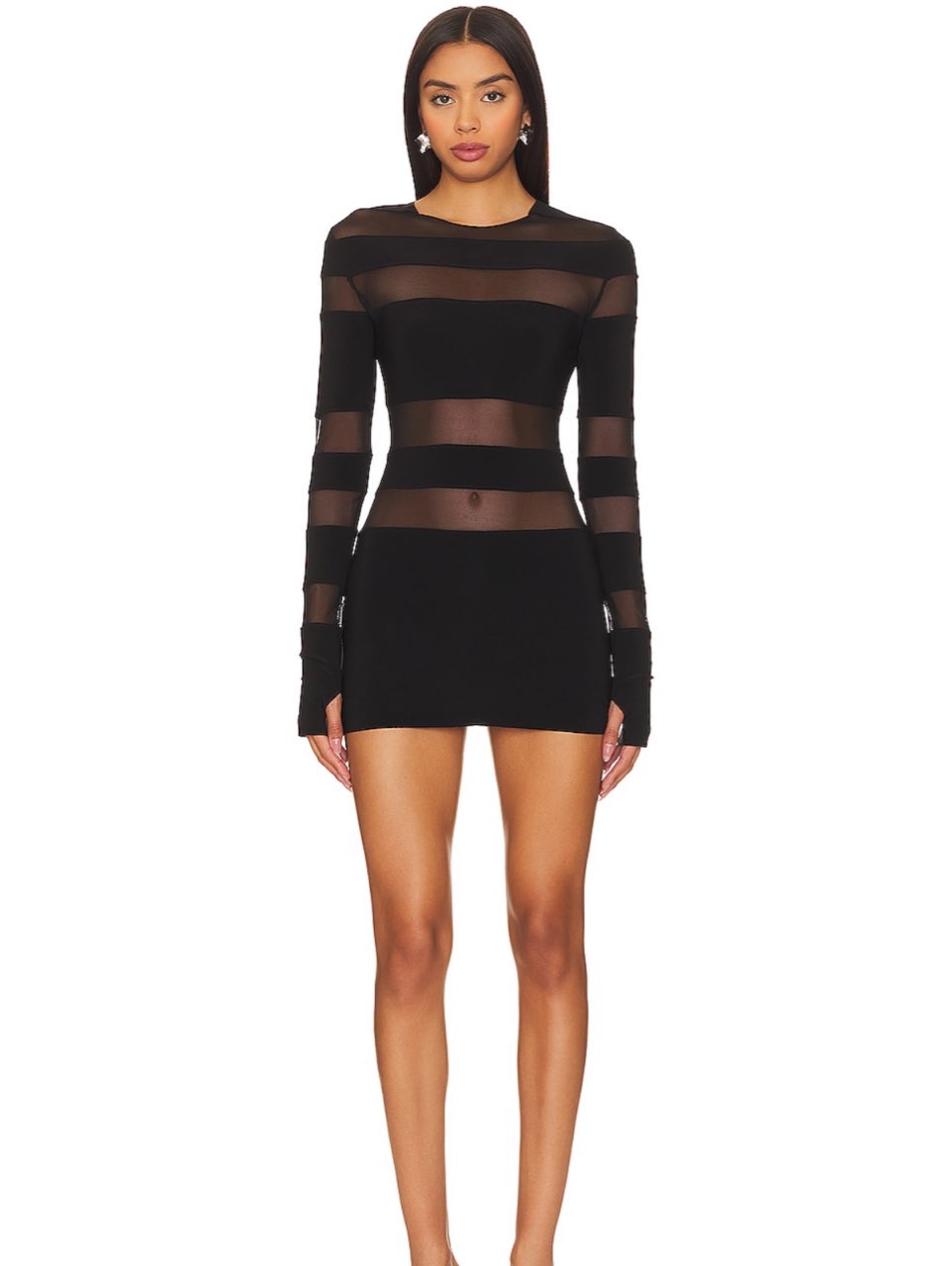 Black Sheer Stripe Bodycon Mini Dress