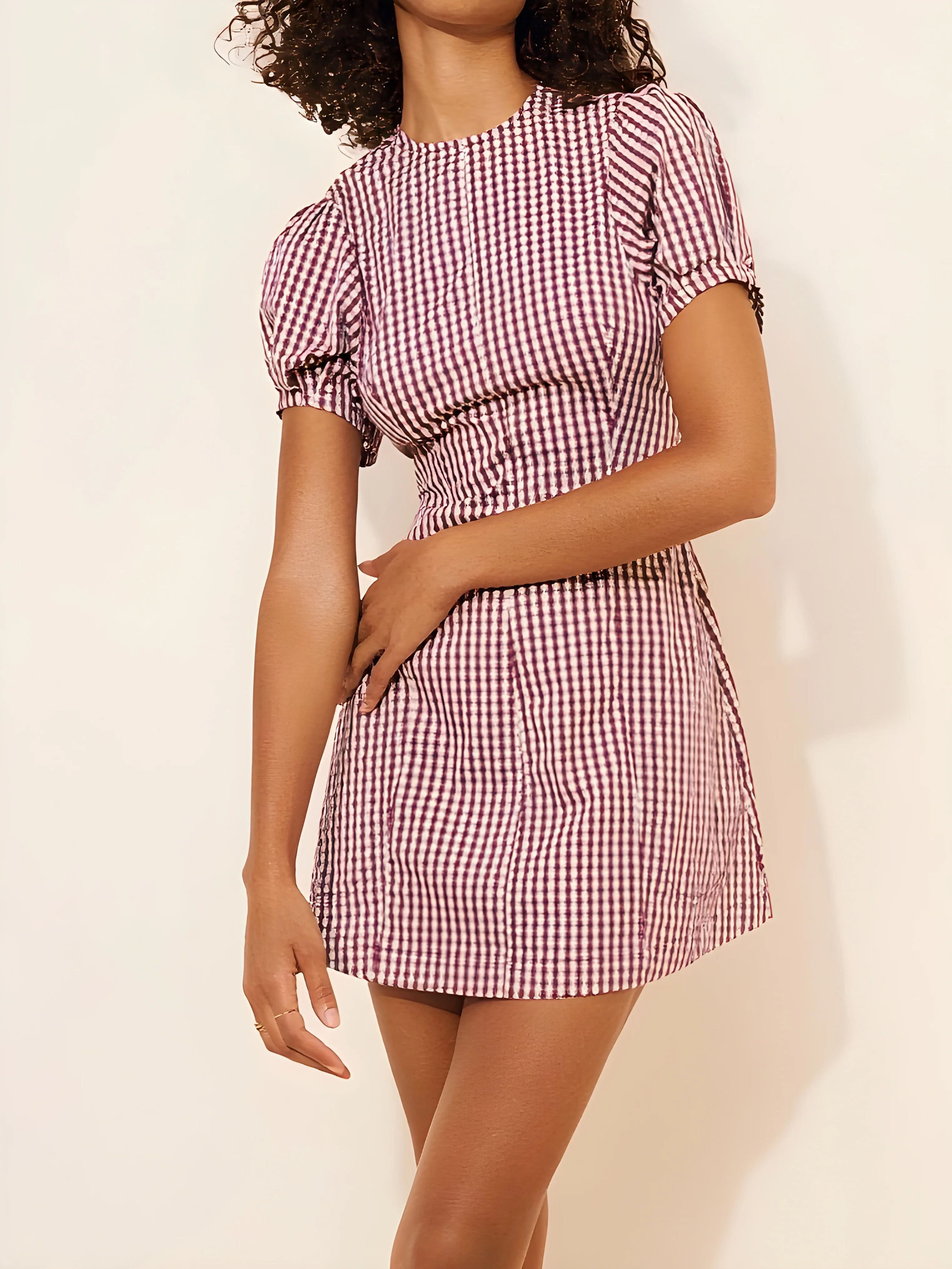 Gingham Puff Sleeve Mini Dress