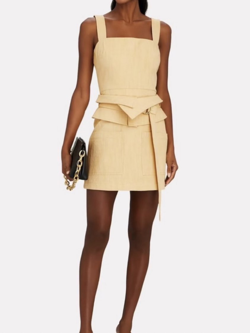 Beige Square-Neck Tiered Mini Dress
