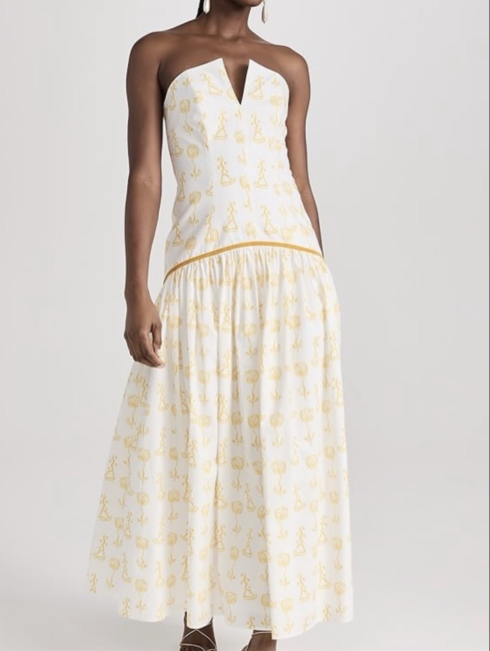 White and Yellow Strapless Maxi Dress