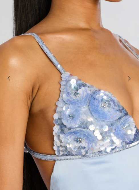 Light Blue Sequin Floral Slip Dress