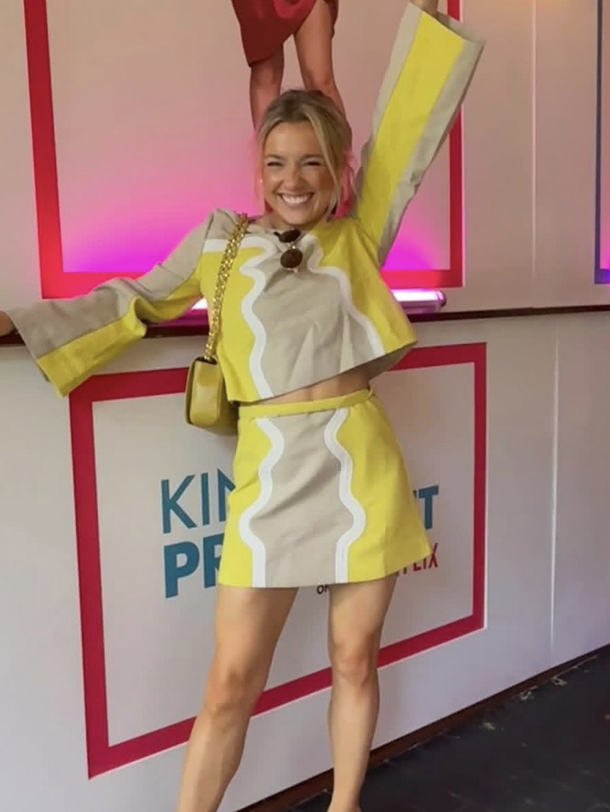 Yellow and Beige Colorblock Skirt Set