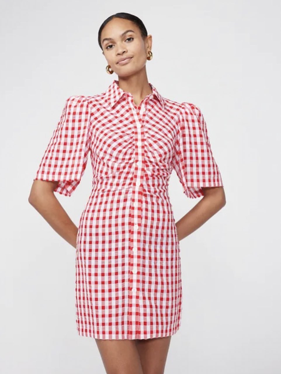 Red Gingham Puff Sleeve Mini Dress
