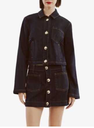 Dark Blue Denim Jacket and Skirt Set