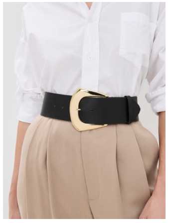 Black Wide Waist Belt with Gold Buckle