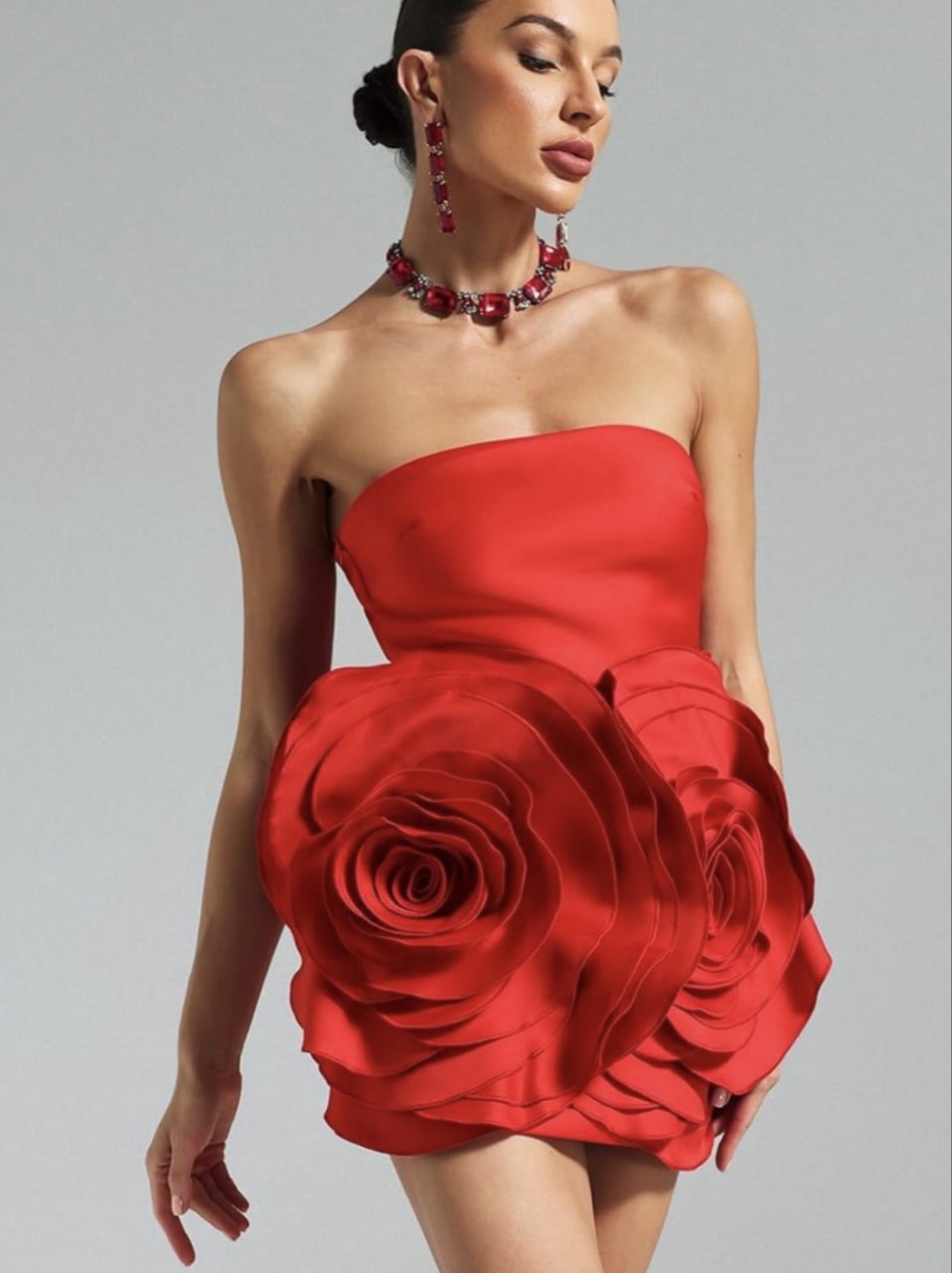 Red floral cocktail dress