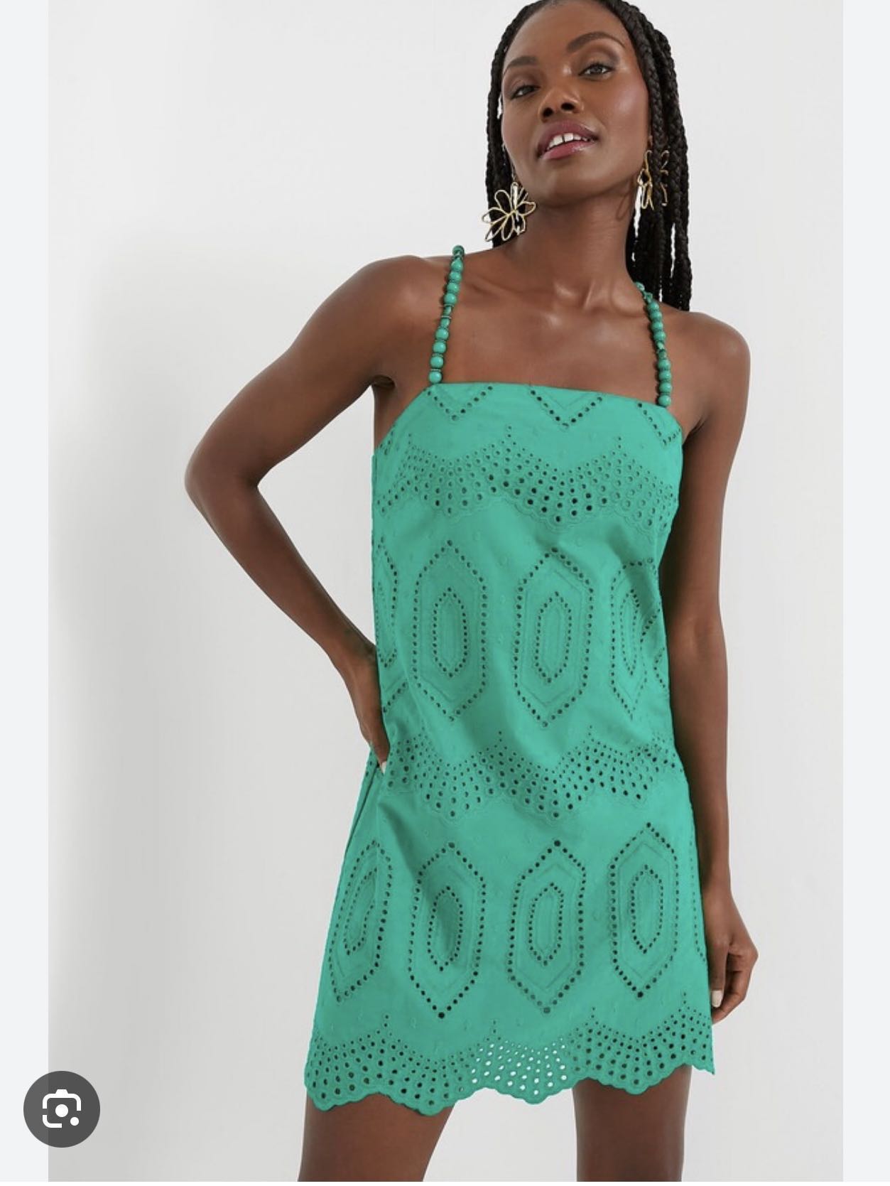 Green Eyelet Beaded Strap Mini Ibiza Dress Hyacinth House