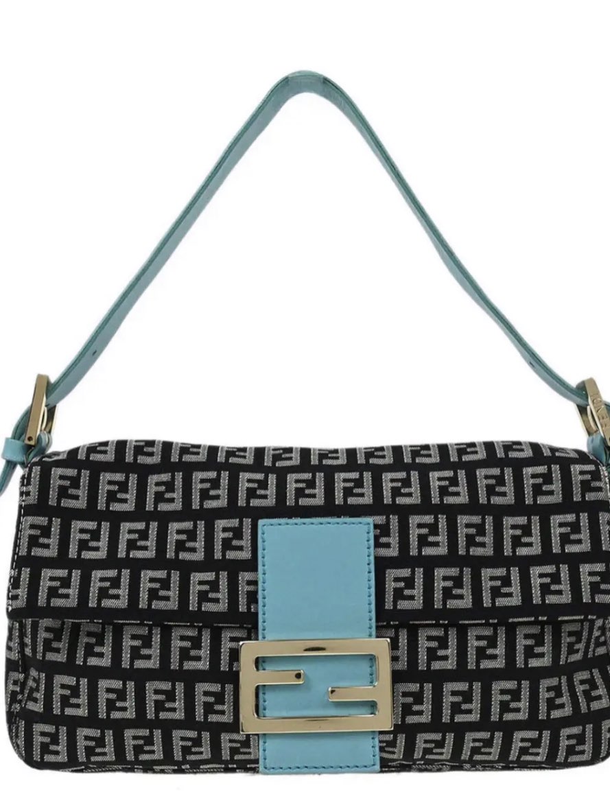 VINTAGE Fendi Zucca Baguette Bag with Turquoise Accents