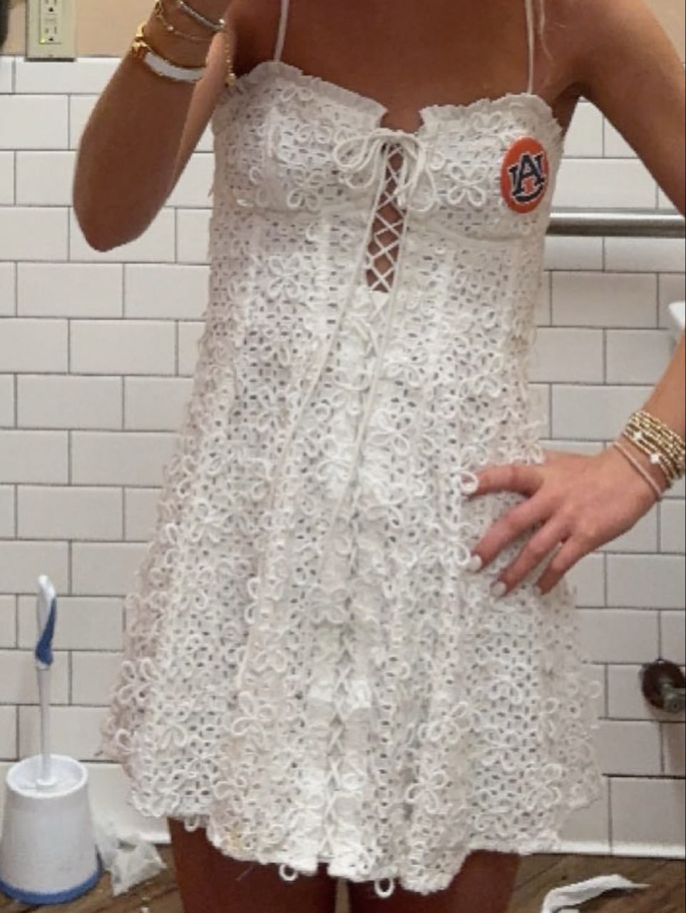 White Eyelet Lace Mini Dress