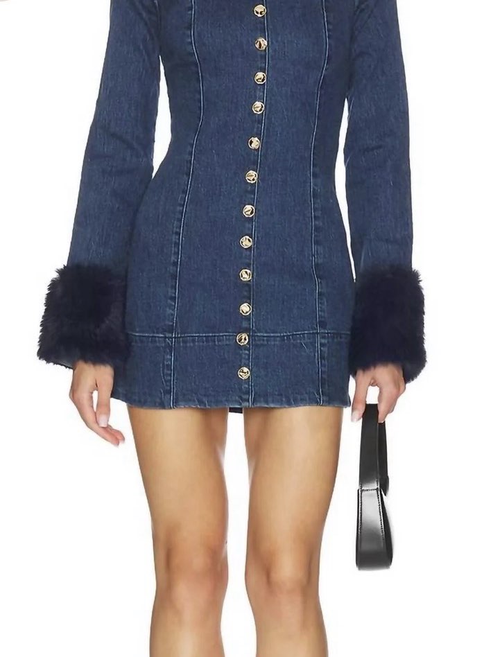 Denim Mini Dress with Faux Fur Cuffs