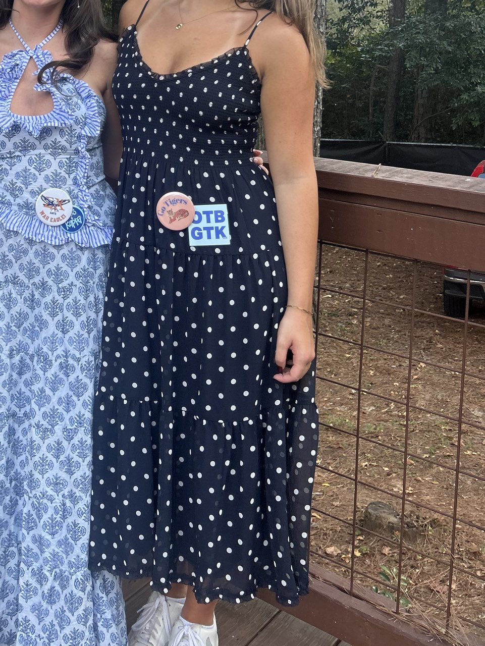 Navy Polka Dot Smocked Midi Dress