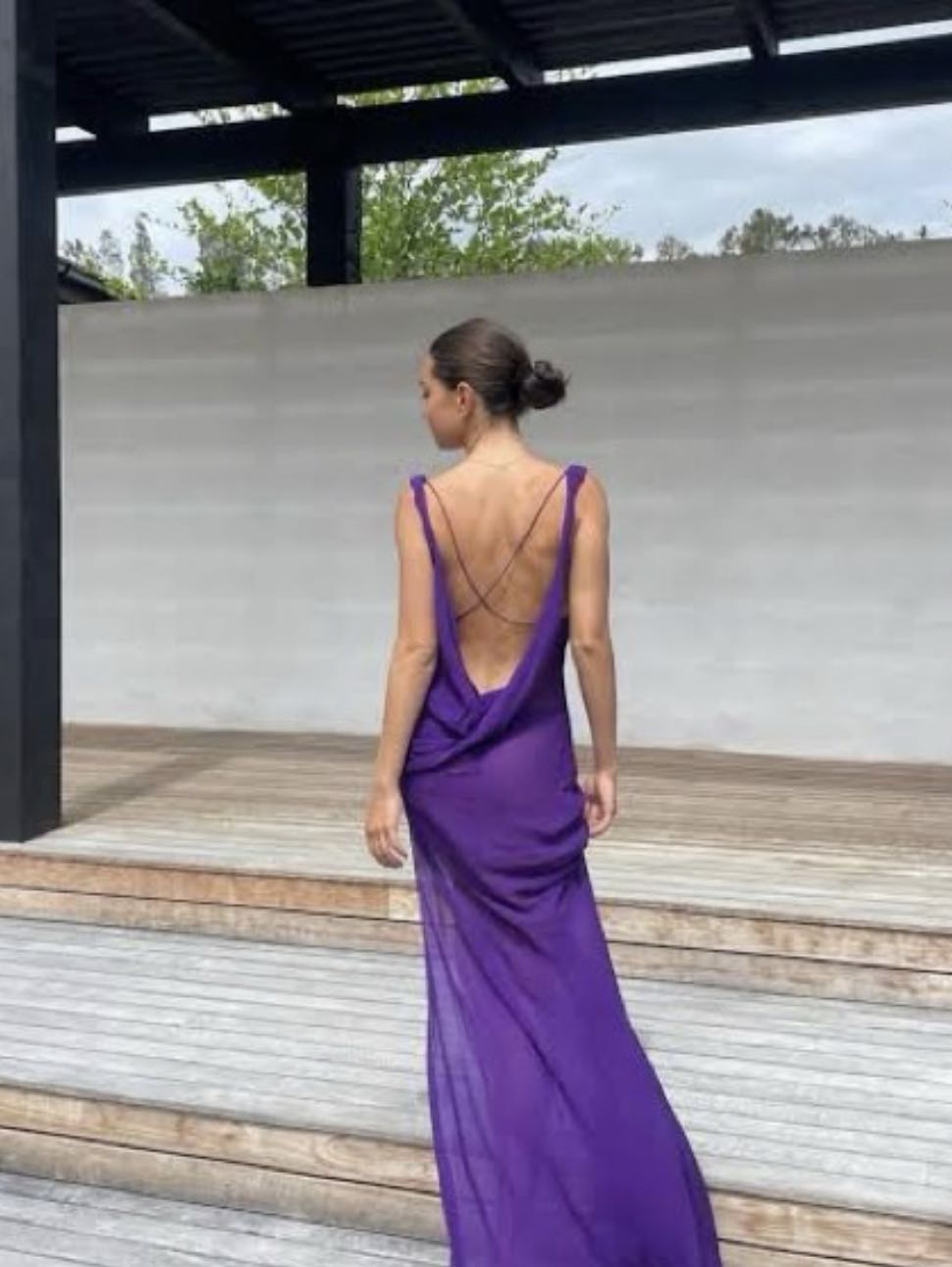 Purple Draped Slit Maxi Dress