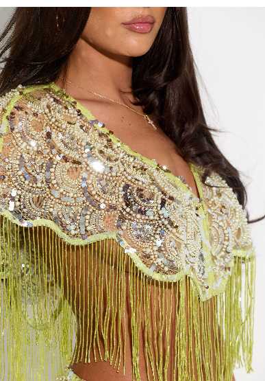 Lime Green Sequin Fringe Two-Piece Set