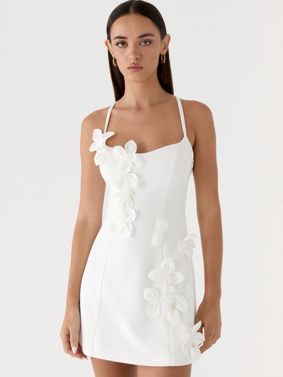 White Floral Applique Mini Dress