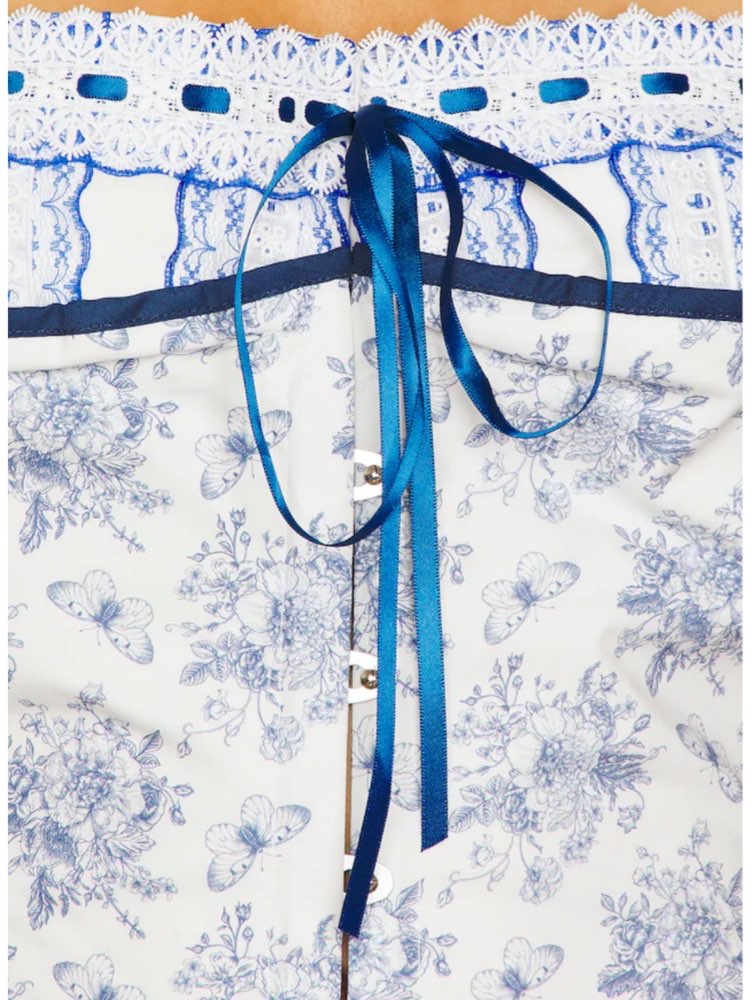 Blue Floral Strapless Mini Dress