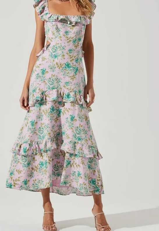 Floral Ruffled Cutout Midi Dress