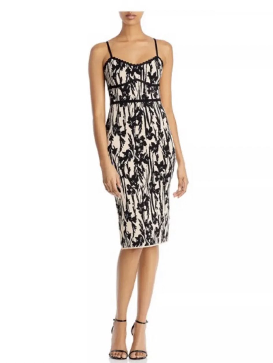 Black and Cream Floral Midi Dress