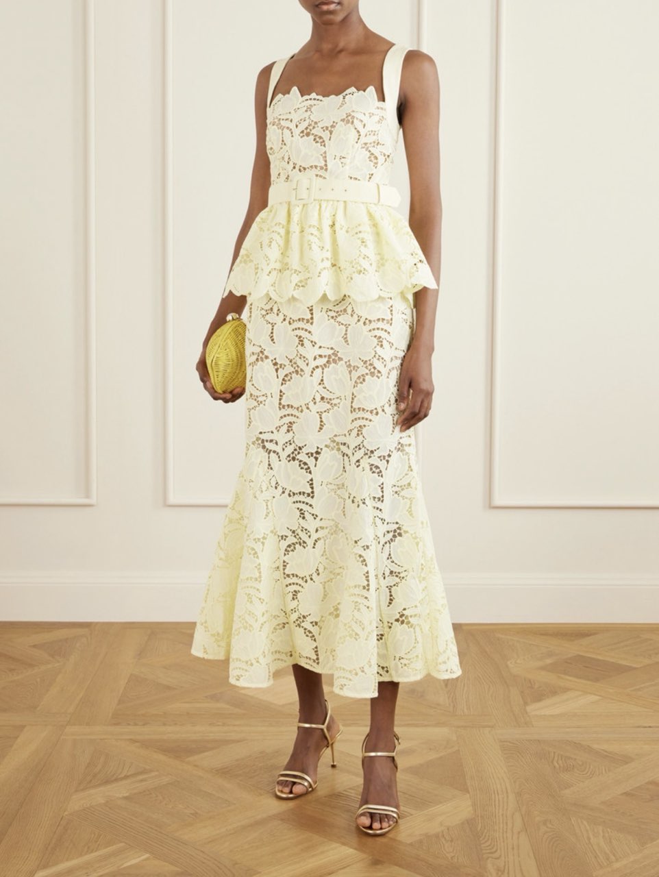 Yellow Maxi Self Portrait Lace Peplum