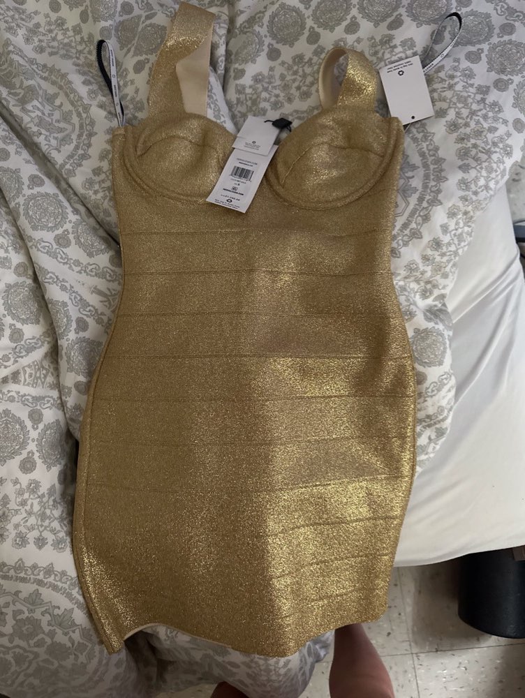 Gold Metallic Bodycon Mini Dress