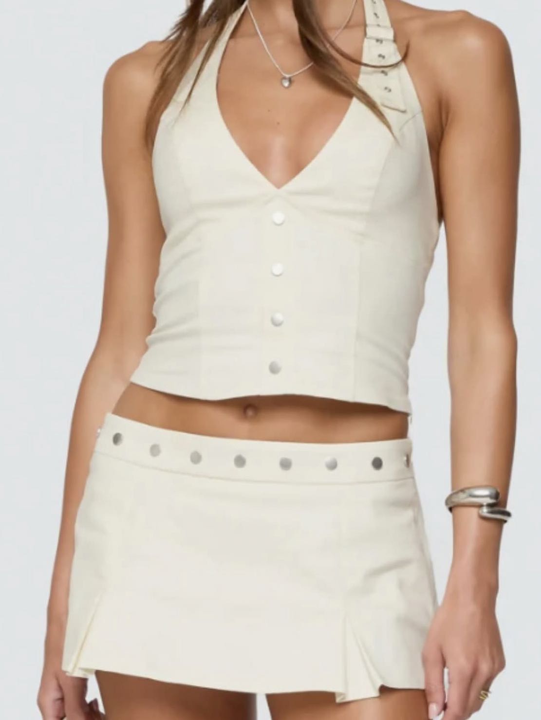 Ivory Halter Crop Top and Mini Skirt Set